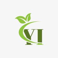 YI letter logo with swoosh leaves icon vector. pro vector. vector