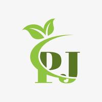 pj letter logo with swoosh leaves icon vector. vector