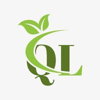 ql letter logo with swoosh leaves icon vector. vector