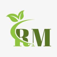 rm letter logo with swoosh leaves icon vector. vector