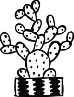 Ilustración de vector de ornamento de planta de cactus en colores blanco y negro