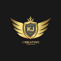 Abstract letter KJ shield logo design template. Premium nominal monogram business sign. vector