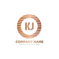 KJ Initial Letter circle wood logo template vector