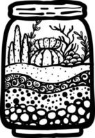 Ilustración de vector de ornamento de planta de cactus en colores blanco y negro