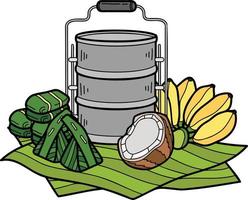 Hand Drawn thai Tiffin and Thai food illustration vector