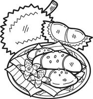 Hand Drawn Durian Sticky Rice or Thai food illustration vector