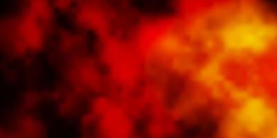 Light Red, Yellow vector background with clouds.