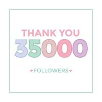 gracias diseño plantilla de tarjeta de felicitación para seguidores de redes sociales, suscriptores, me gusta. 35000 seguidores. celebración de 35k seguidores vector