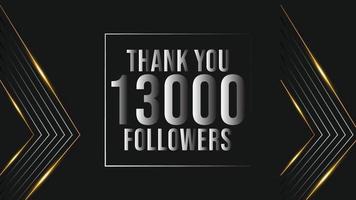 gracias 13000 seguidores banner de plantilla de felicitación. celebración de 13k seguidores vector