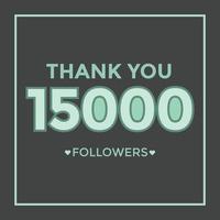 gracias diseño plantilla de tarjeta de felicitación para seguidores de redes sociales, suscriptores, me gusta. 15000 seguidores. celebración de 15k seguidores vector