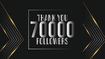 gracias diseño plantilla de tarjeta de felicitación para seguidores de redes sociales, suscriptores, me gusta. 70000 seguidores. celebración de 70k seguidores vector