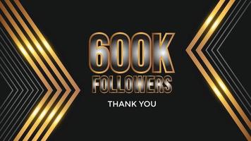Thank you template for social media 600k followers, subscribers, like. 600000 followers vector