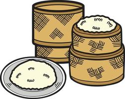 Hand Drawn sticky rice and bamboo box illustration vector