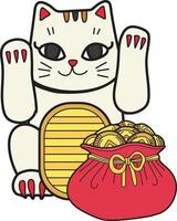 Hand Drawn lucky cat with money illustration vector