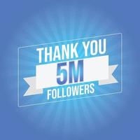 gracias diseño plantilla de tarjeta de felicitación para seguidores de redes sociales, suscriptores, me gusta. 5 millones de seguidores. celebración de 5 millones de seguidores vector