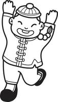 Hand Drawn Chinese boy is happy illustration vector