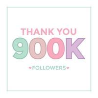 gracias diseño plantilla de tarjeta de felicitación para seguidores de redes sociales, suscriptores, me gusta. 900000 seguidores. celebración de 900k seguidores vector