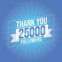 Thank you 25000 followers congratulation template banner. 25k followers celebration vector