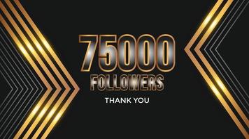 plantilla de celebración 75000 suscriptores para redes sociales. 75k seguidores gracias vector