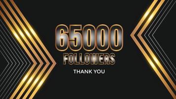 gracias diseño plantilla de tarjeta de felicitación para seguidores de redes sociales, suscriptores, me gusta. 65000 seguidores. celebración de 65k seguidores vector