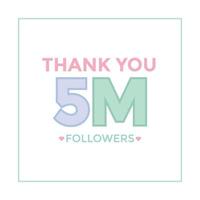 gracias diseño plantilla de tarjeta de felicitación para seguidores de redes sociales, suscriptores, me gusta. 5 millones de seguidores. celebración de 5 millones de seguidores vector