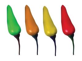 Vector Set of Red, Yellow and Green Hot Chili Pepper on White Background