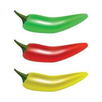 Vector Set of Red, Yellow and Green Hot Chili Pepper on White Background