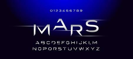 Planet Mars Text. Alphabet letters and numbers. vector