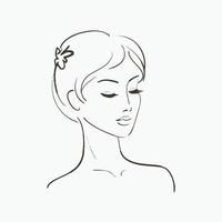 Vector vector drawing of beautiful tender woman, portrait in minimal style. monochrome illustration, emotional