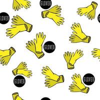 Seamless trendy, modern pattern yellow rubber, latex, nitrile gloves for cleaning the house, hand skin protection, health care vector