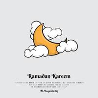 luna creciente en diseño de dibujos animados con nube blanca para el diseño de plantilla de ramadan kareem vector