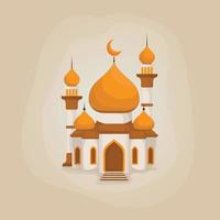 Mosque with minaret in vector cartoon design for ramadan template