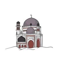 Mosque located in the middle of the desert in cartoon design for ramadan template vector