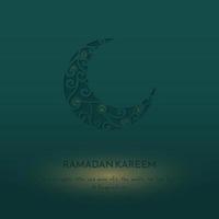 Paper cut of crescent moon with simple ornament design in green background for ramadan template vector