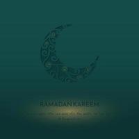 Paper cut of crescent moon with simple ornament design in green background for ramadan template vector