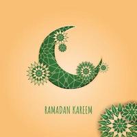 Crescent moon with line art ornament and simple mandala design for ramadan template vector