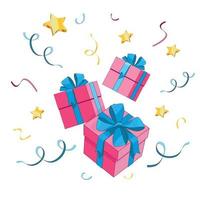 Merry Christmas 2023 pink gift boxes with blue bows vector