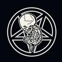 stillborn embryo skeleton and pentagram, grunge vintage design t shirts vector