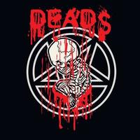 esqueleto de embrión muerto y pentagrama, camisetas de diseño vintage grunge vector