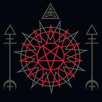 occultic sign with pentagram skull, grunge vintage design t shirts vector