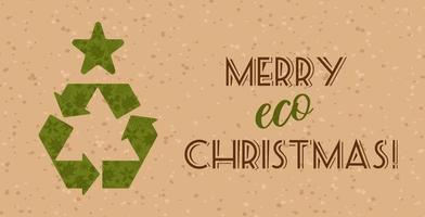 Christmas tree in the form of a recycling symbol. Environmentally friendly. Snowflake, holly. Post-holiday cleaning, green holidays, reasonable consumption. Horizontal banner for website, poster