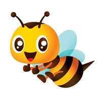 abeja linda de dibujos animados volando mostrando el pulgar hacia arriba de las manos. ilustración de mascota de personaje de abeja de miel feliz vector