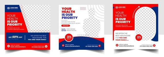 Medical Social Media Post Template, Healthcare Social Media Banner Template, Medical and healthcare social media post template. health doctor social media post banner. Medical Health banner. vector