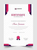 Abstract Clean professional red certificate of appreciation template. diploma modern certificate with badge. Elegant business diploma layout for training graduation or course completion. vector