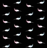 Vector seamless pattern of narwhal silhouette