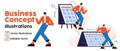 Business Concept illustrations. set Collection of scenes with people taking part in business activities. Vector illustration