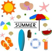 Summer cartoon illustration element set vector