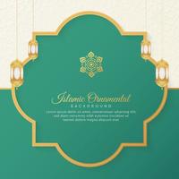 Islamic Arabic Green and White Luxury Background with Geometric pattern and Beautiful Ornament with Lanterns vector