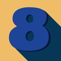 Numbers eight, number 8 long shadow on orange background with blue color. vector