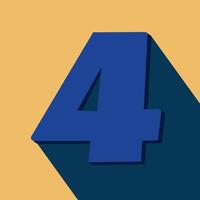 Numbers four, number 4 long shadow on orange background with blue color. vector